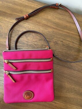 Dooney & Bourke Pink Nylon Crossbody Triple Zip Leather Trim